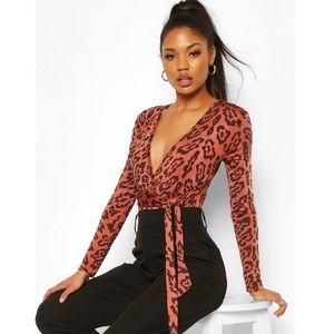 Leopard print plunge bodysuit